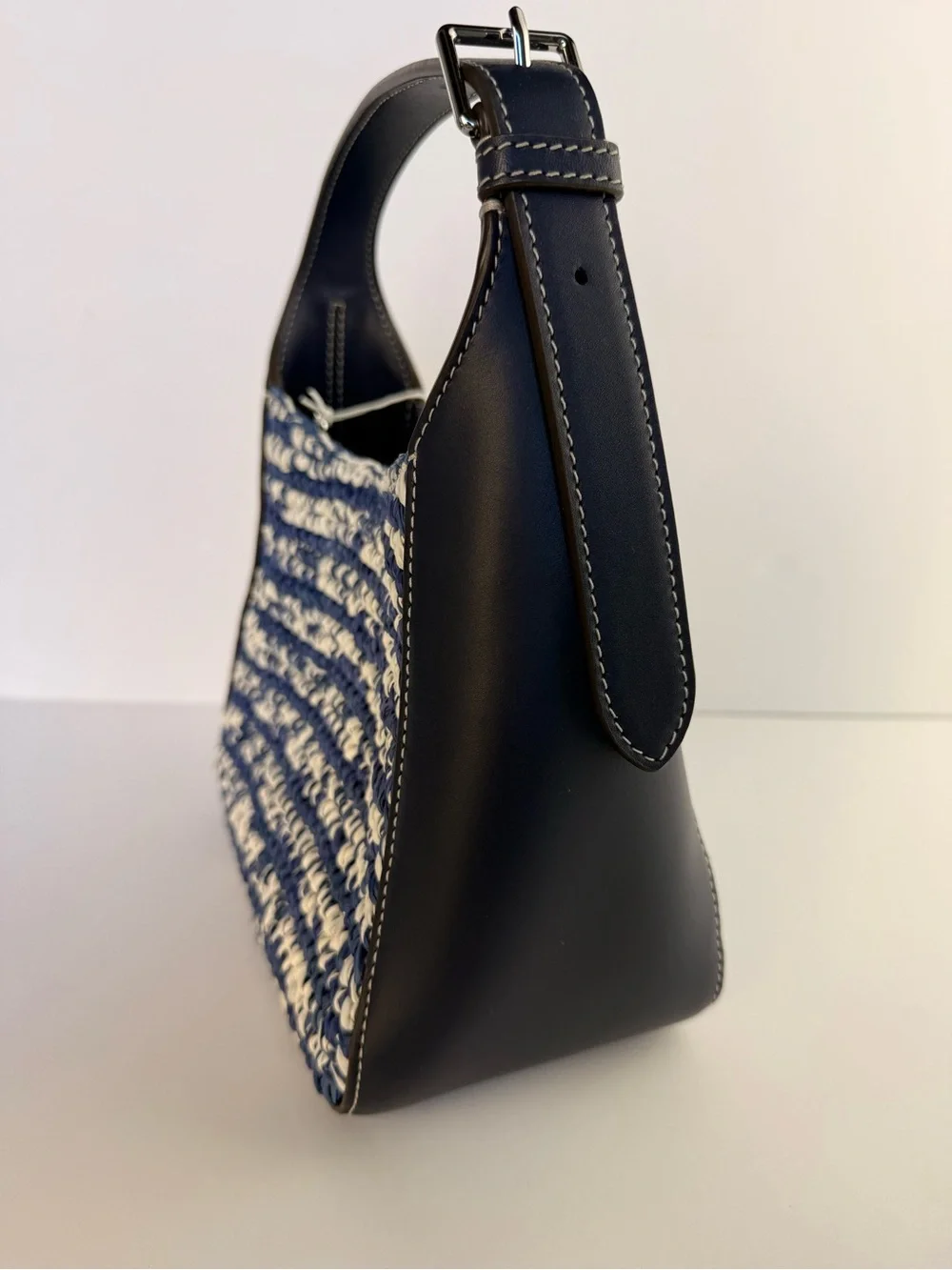 Tory Burch Thea Straw Small Bucket Bag Blue Melange Woven Raffia $458